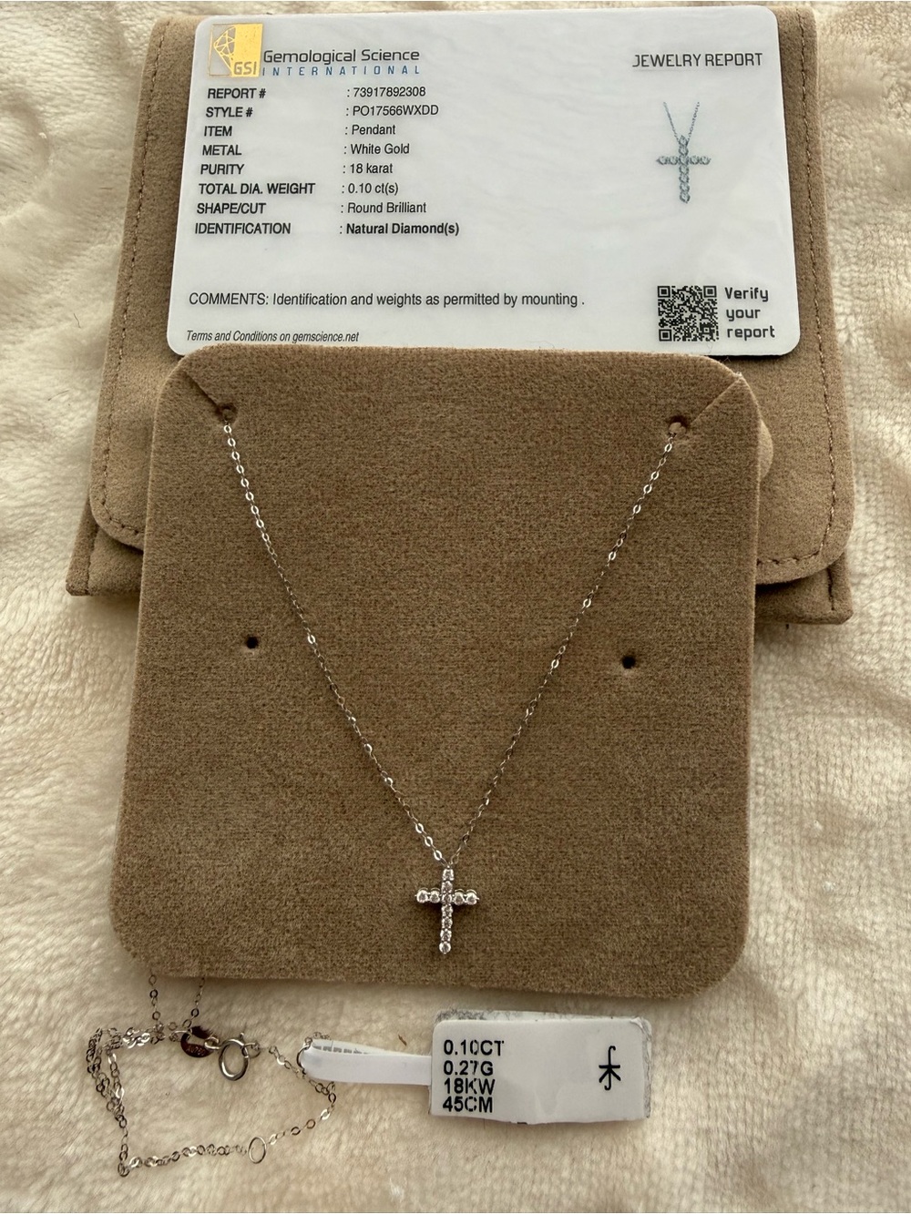 18K White Gold Cross Pendant Necklace with Chain